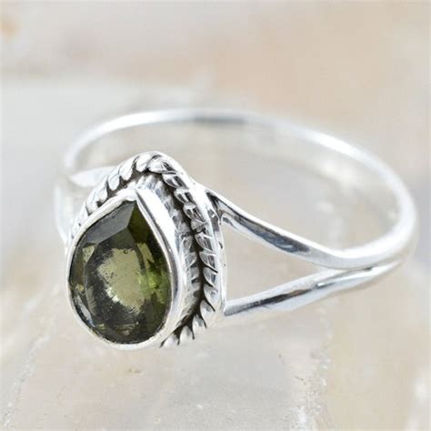 Faceted Moldavite Ring Authentic Moldavite Sterling Silver Etsy