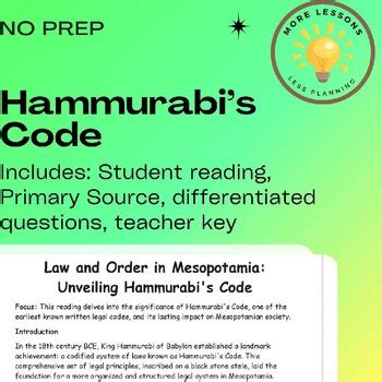 Hammurabi S Code Law And Order Mesopotamia Reading Comprehension Worksheet