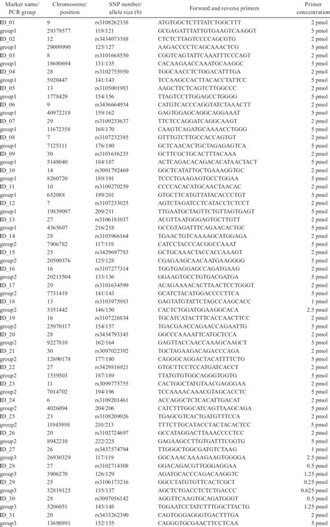 Primers and product sizes of 39 insertion/deletion markers | Download ... 