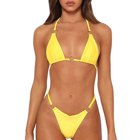 Miketai Sexy Bikinis For Women Piece Bikini Spaghetti Strap Swimsuits Solid Color Bathing