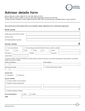 Fillable Online Adviser Details Form Adviser Details Form Fax Email