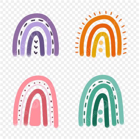 Bright Boho Rainbow Clipart Hd Png Hand Drawn Cute Rainbow Set In