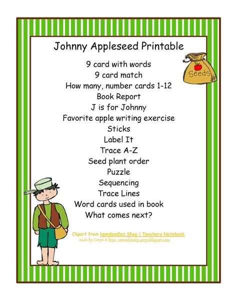 Johnny Appleseed Free Printable Booklet