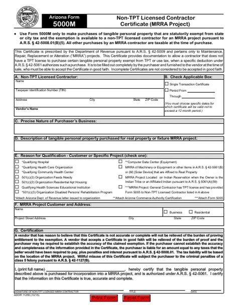 Arizona Form 5000a Fillable Printable Forms Free Online