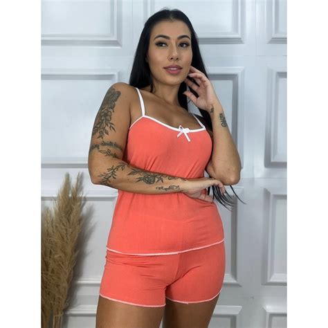 Kit Pijama Baby Doll Micro LISO Short Doll Lingerie Sexy Shopee Brasil