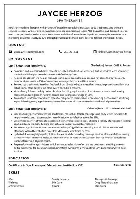 Spa Therapist Resume (CV) Example and Writing Guide