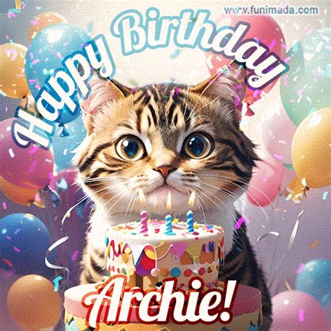 Happy Birthday  For Archie With Cat And Cake