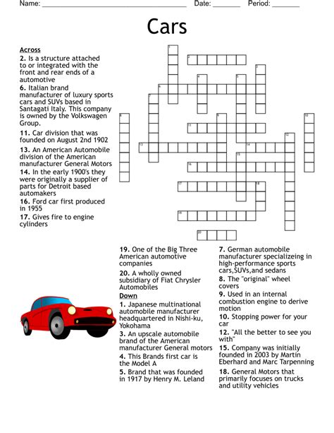 Printable Car Crossword Puzzles Free Crossword Puzzles Printable