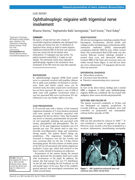 (PDF) Ophthalmoplegic migraine with trigeminal nerve involvement