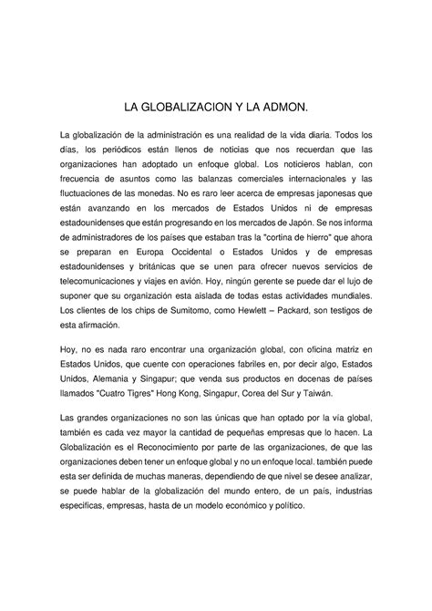 R119843 Animo LA GLOBALIZACION Y LA ADMON La globalización de la