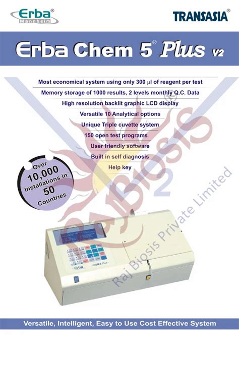 Erba Chem 5 Plus V2 Biochemistry Analyzer Assays Clinical Chemistry