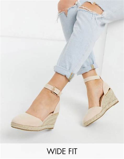 Truffle Collection Wide Fit Closed Toe Wedges In Beige Asos