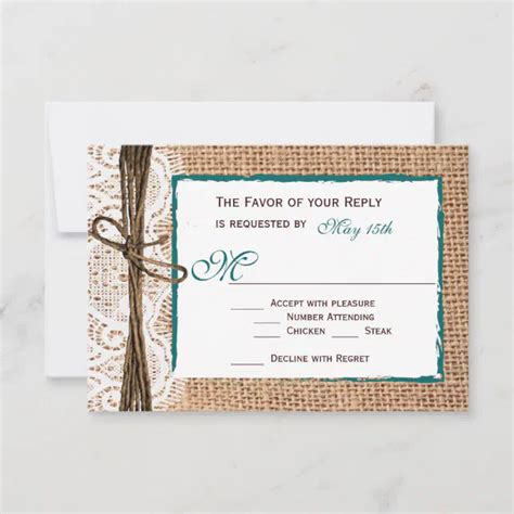 Rustic Country Burlap Lace Teal Wedding Rsvp Cards Zazzle