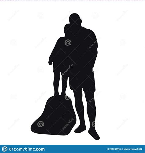 Dad Hugs His Son Black Silhouette Stock Vector - Illustration of child, vector: 265090996