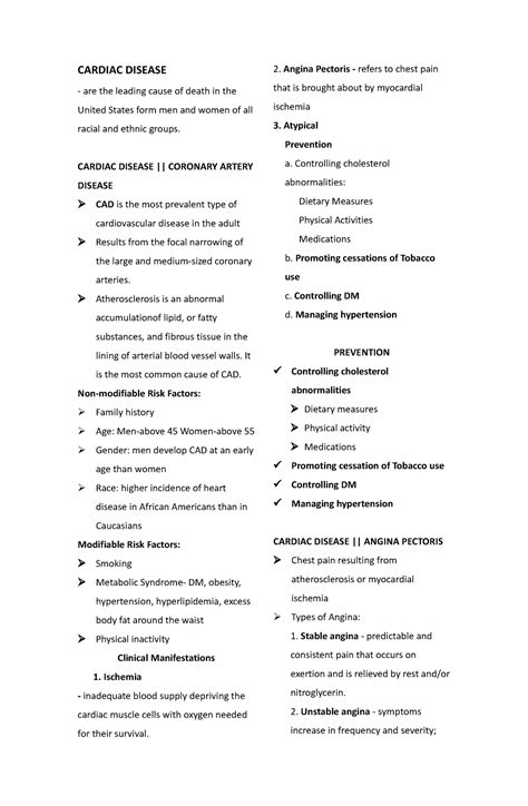 Cardiac Disease Notes - CARDIAC DISEASE are the leading cause of death