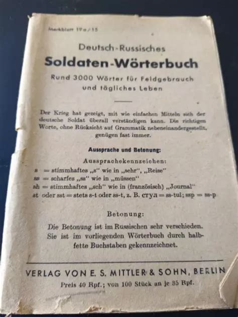 DEUTSCH RUSSISCHES Soldaten Wörterbuch Wehrmacht 1943 EUR 19 90