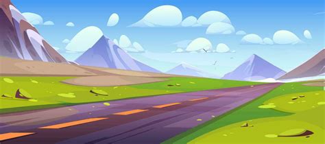 Road And Mountain View Landscape Cartoon Vector 24233918 Vector Art At