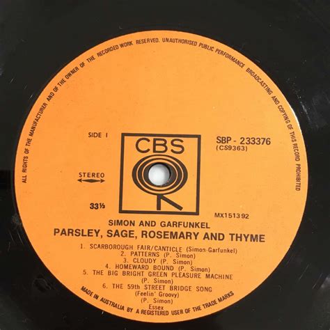 Simon Garfunkel Parsley Sage Rosemary Thyme Vinyl S