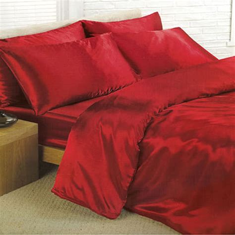 Red Satin Silk Duvet Sheet Cover Set Double Size 6 Pcs Uk