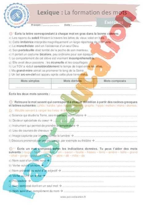 Evaluation Familles De Mots Me Bilan Et Controle Corrig Pdf