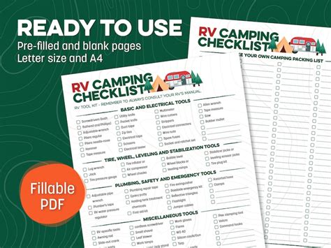 RV Camping Checklist Printable and Digital, Camp Planner/packing ...