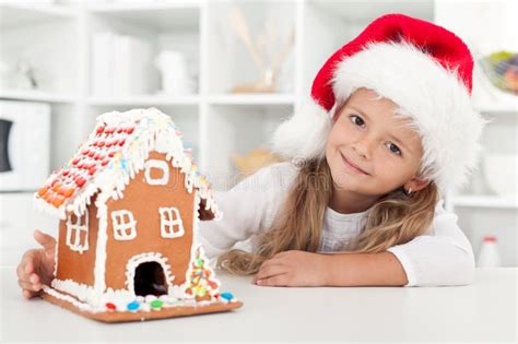 Happy Kids with Gingerbread House at Christmas Stock Image - Image of ...