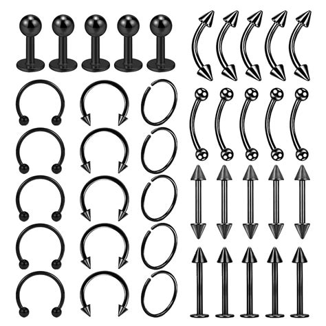 40PCS Surgical Steel Body Piercing Jewelry Lot Bulk Nose Ring Tongue