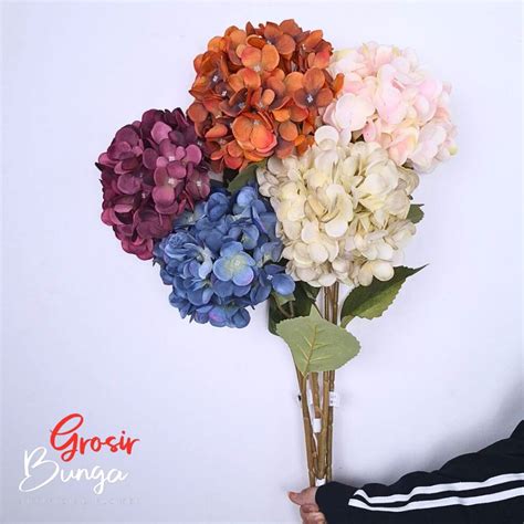 Jual Bunga Hortensia Single Jumbo Tangkai Panjang Artificial Hydrangea