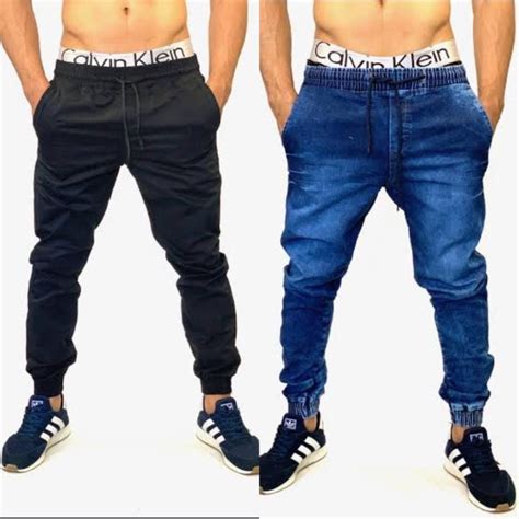 Kit Cal As Jogger Rasgadinha Unissex Destroyed Jeans Sarja Masculina