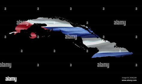 Cuba Map Shape With Waving Flag Background Alpha Channel Outline Of