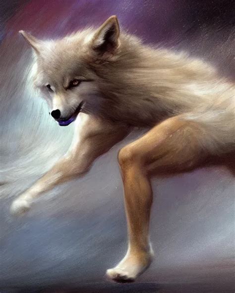 An Athletic White Female Anthro Wolf Skating At A Stable Diffusion