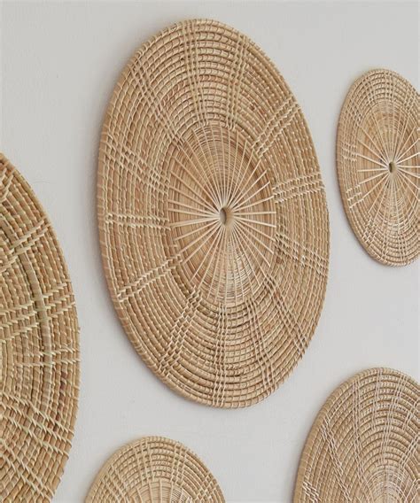 Set Of 5 Handwoven Wicker Rattan Wall Art Basket Pieces