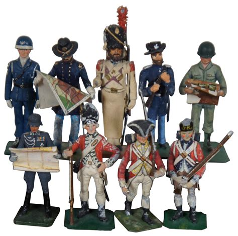 9 Lead And Pewter Military Figurines Toy Soldier Officer Stadden