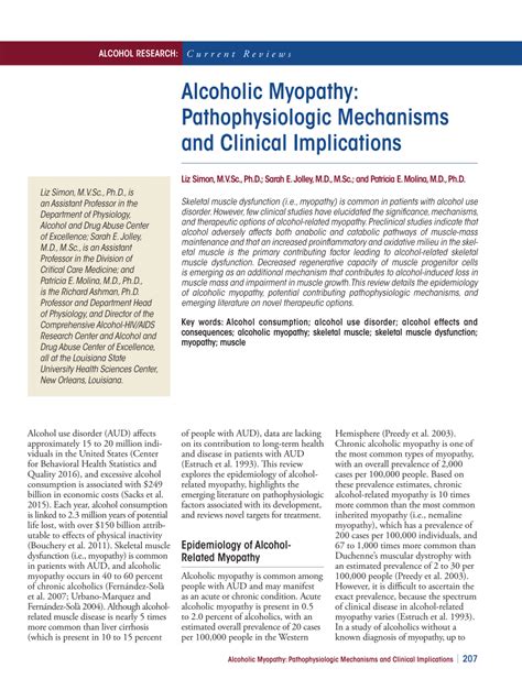 (PDF) Alcoholic Myopathy: Pathophysiologic Mechanisms and Clinical Implications