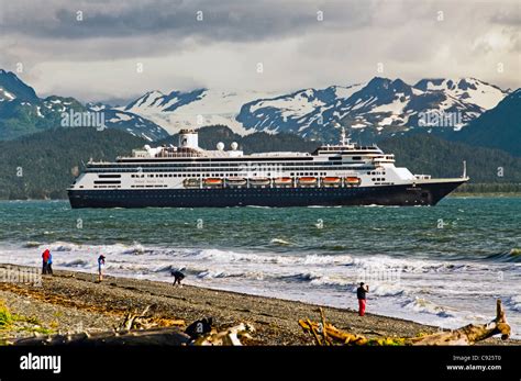 A Cruise Ship Travels Kachemak Bay Leaving Port On The Homer Spit