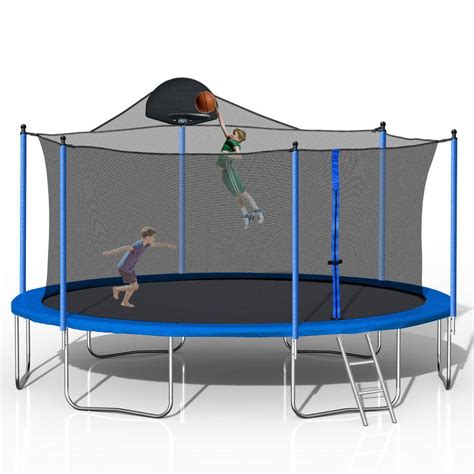 14 ft. Outdoor Round Blue Trampoline with Basketball Hoop FCBF11-292 - The Home Depot