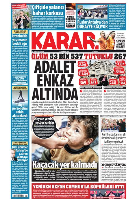 Karar Gazetesi 11 Şubat 2024 Pazar Günü Manşeti