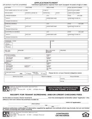 Fillable Online Continued On Reverse Receipt For Tenant Screening And