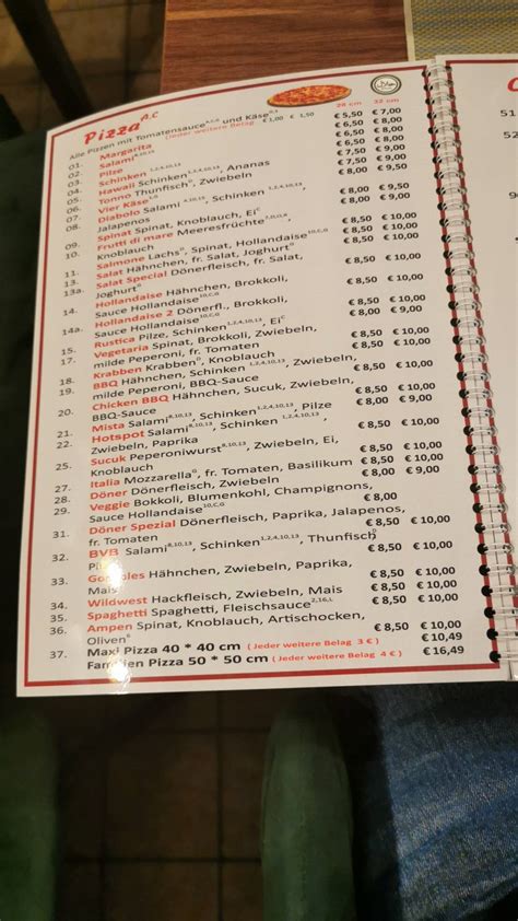 Speisekarte Von Pizzeria Hot Spot Dortmund