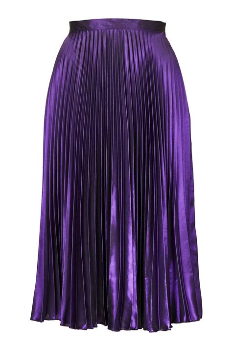 Lyst Topshop Foil Pleated Midi Skirt In Purple