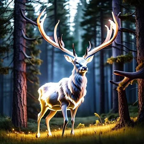 Full Body Of Majestic White Stag With Many Antlers Openart