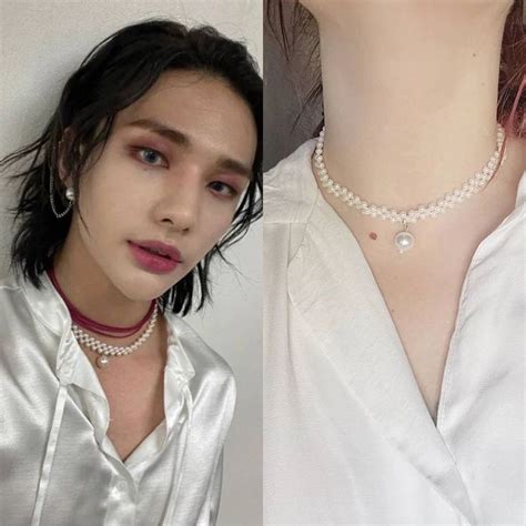 White Beaded Necklace Stray Kids Hyunjin Inspired Hwang Etsy White