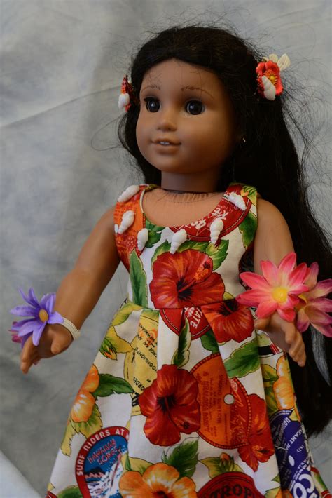 18 In Doll Clothes Hawaiian Maxie Dress Hair Clips Wrist Flowers