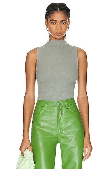 Enza Costa Rib Sleeveless Turtleneck In Olive Drab Fwrd