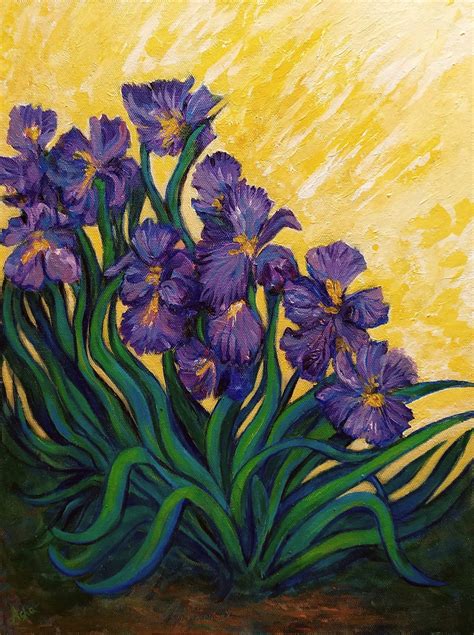 Iris painting, Acrylic painting on canvas board, purple flowers, Garden painting, Nature artwork ...