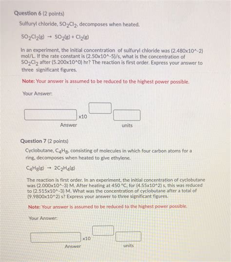 Solved Question 6 2 Points Sulfuryl Chloride So2cl2