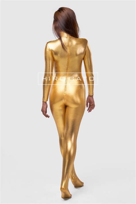 Shiny Metallic Spandex Catsuit Lycra Zentai Bodysuit Gold