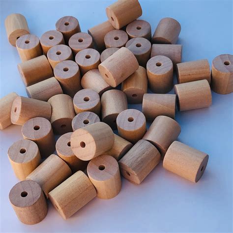 20x Pieces Natural Unpainted Wood Beads Tube Unfinished 17x15mm Wooden