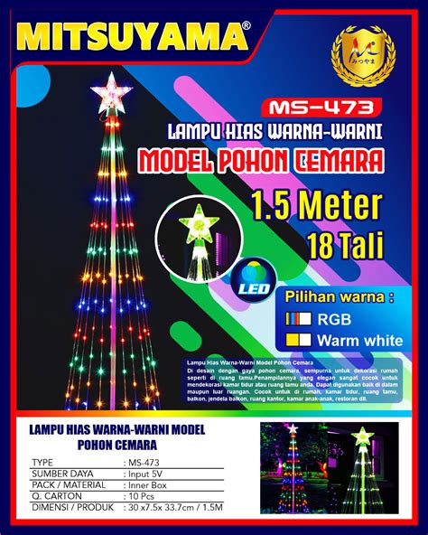 Lampu Hias Warna Warni Model Pohon Cemara 1 5 Meter MS 473 Mitsuyama