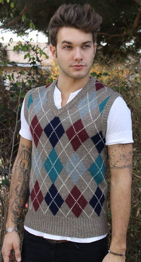 S Mens Argyle Sweater Vest By Claybrooke Etsy Mens Argyle Sweater